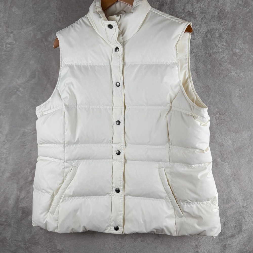 Lands End Womens Off White Quilted Puffer Vest Plus Size 1X 16W-18W Snap Front